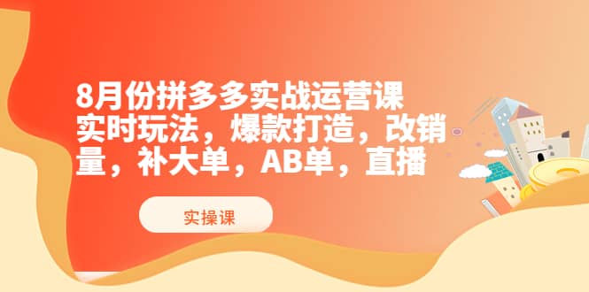 8月份拼多多实战运营课，实时玩法，爆款打造，改销量，补大单，AB单，直播大成网创吧-网创项目资源站-副业项目-创业项目-搞钱项目大成网创吧