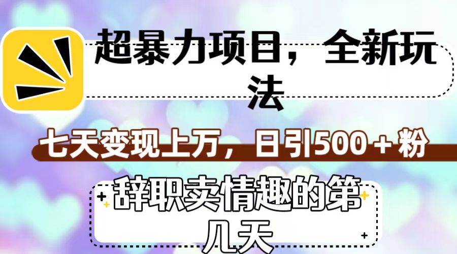 超暴利项目，全新玩法（辞职卖情趣的第几天），七天变现上万，日引500+粉大成网创吧-网创项目资源站-副业项目-创业项目-搞钱项目大成网创吧