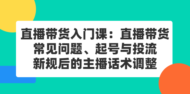 直播带货入门课：直播带货常见问题、起号与投流、新规后的主播话术调整大成网创吧-网创项目资源站-副业项目-创业项目-搞钱项目大成网创吧