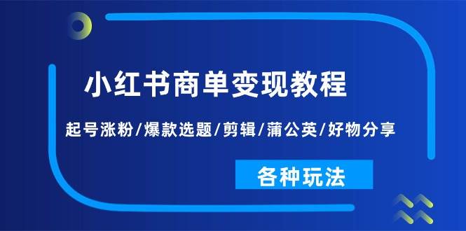 小红书商单变现教程：起号涨粉/爆款选题/剪辑/蒲公英/好物分享/各种玩法大成网创吧-网创项目资源站-副业项目-创业项目-搞钱项目大成网创吧