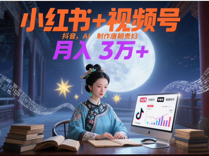 小红书+视频号+抖音，AI轻松制作唐朝贵妇IP，毒鸡汤、励志、减肥瘦身、养生赛道轻松切入，每天30分钟，轻松产出N条，月入3万+ 大成网创吧-网创项目资源站-副业项目-创业项目-搞钱项目大成网创吧