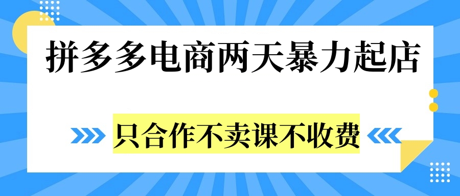 拼多多两天暴力起店，只合作不卖课不收费大成网创吧-网创项目资源站-副业项目-创业项目-搞钱项目大成网创吧