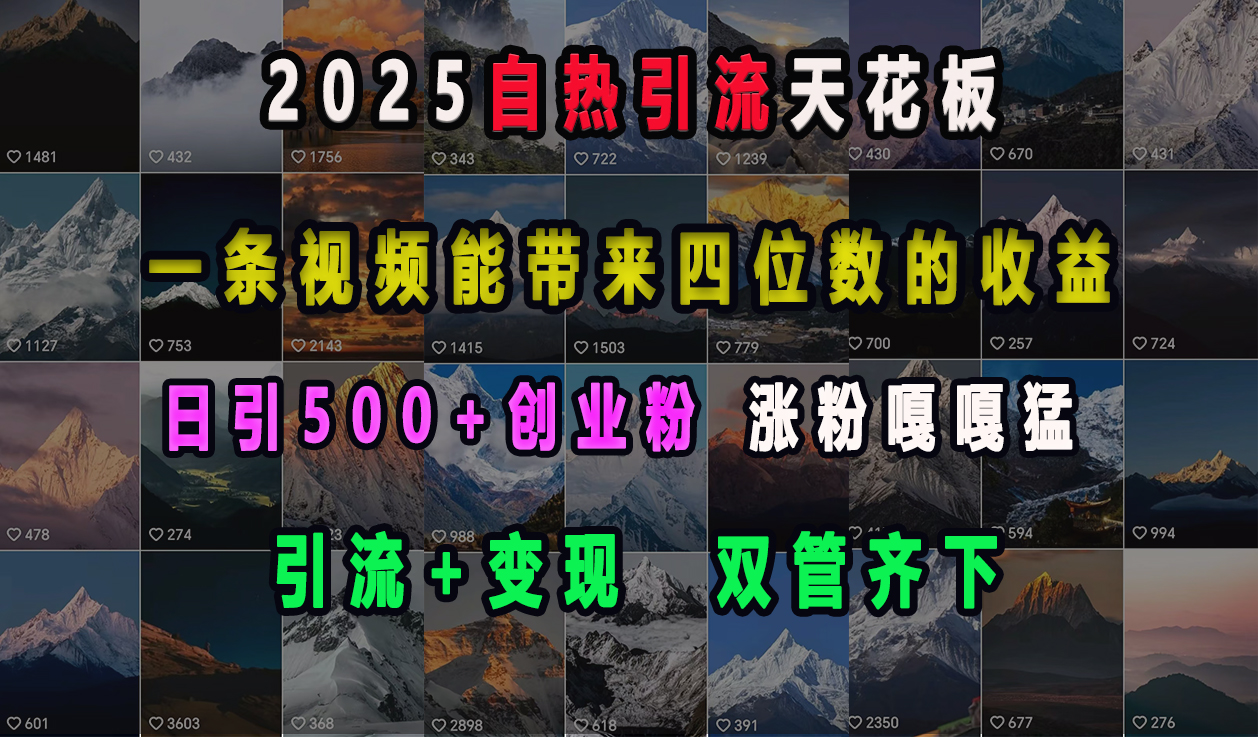 2025自热引流天花板，一条视频能带来四位数的收益，引流+变现双管齐下，日引500+创业粉，涨粉嘎嘎猛大成网创吧-网创项目资源站-副业项目-创业项目-搞钱项目大成网创吧