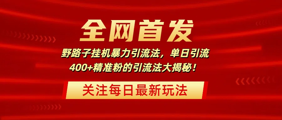 全网首发，野路子挂机暴力引流法，单日引流400+精准粉的引流法大揭秘！大成网创吧-网创项目资源站-副业项目-创业项目-搞钱项目大成网创吧