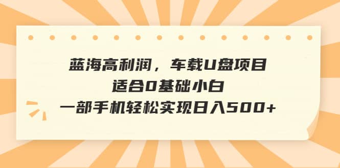 蓝海高利润，车载U盘项目，适合0基础小白，一部手机轻松实现日入500+大成网创吧-网创项目资源站-副业项目-创业项目-搞钱项目大成网创吧