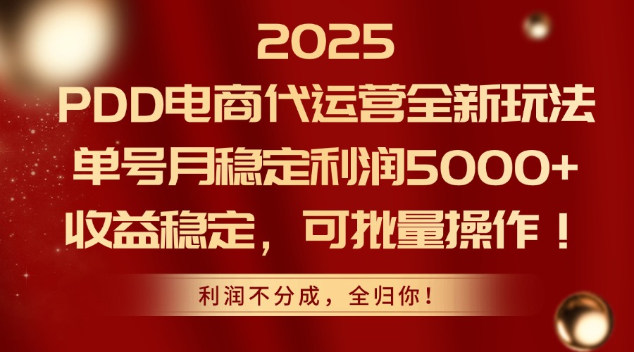 2025 PDD电商代运营全新玩法，单号月稳定利润5000+，收益稳定，可批量操作！大成网创吧-网创项目资源站-副业项目-创业项目-搞钱项目大成网创吧