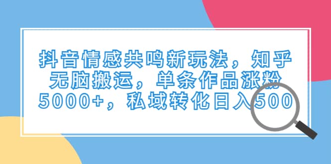 抖音情感共鸣新玩法，知乎无脑搬运，单条作品涨粉5000+，私域转化日入500大成网创吧-网创项目资源站-副业项目-创业项目-搞钱项目大成网创吧
