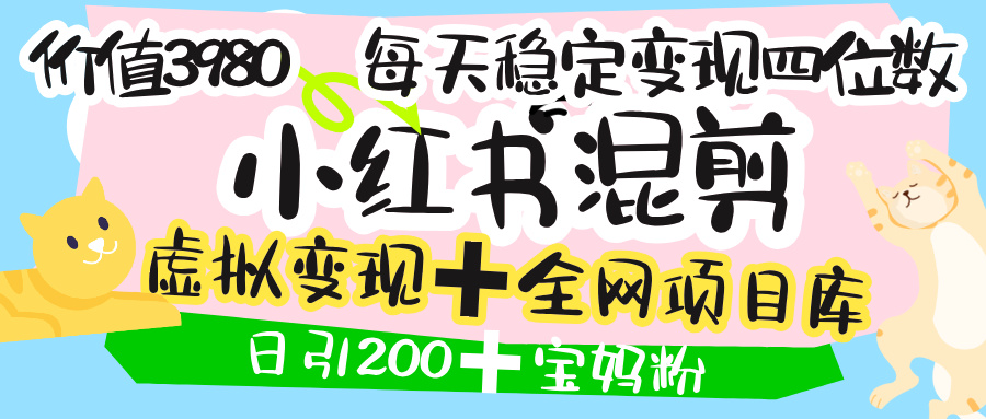价值3980的小红书混剪, 虚拟变现 +全网项目库 , 日引200+宝妈创业粉,每天稳定四位数变现大成网创吧-网创项目资源站-副业项目-创业项目-搞钱项目大成网创吧