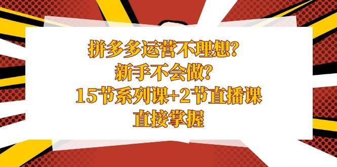 拼多多运营不理想？新手不会做？15节系列课+2节直播课，直接掌握大成网创吧-网创项目资源站-副业项目-创业项目-搞钱项目大成网创吧