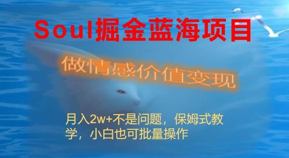 Soul掘金蓝海项目细分赛道，做情感价值变现，月入2w+不是问题大成网创吧-网创项目资源站-副业项目-创业项目-搞钱项目大成网创吧