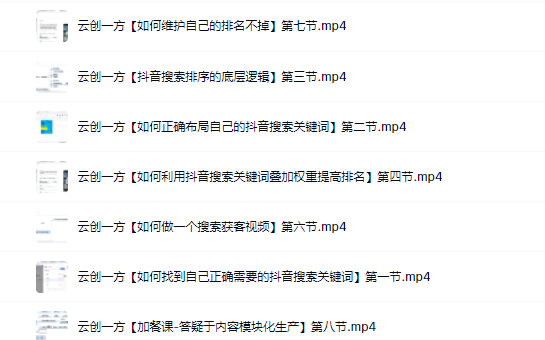 云创一方2022抖音SEO系列课程,教你如何快速上抖音搜索排名第一大成网创吧-网创项目资源站-副业项目-创业项目-搞钱项目大成网创吧