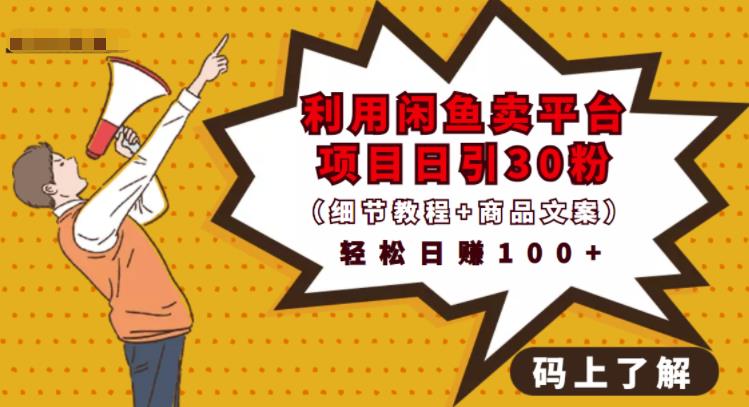 利用闲鱼卖平台项目课程资源日引流30+精准粉丝，轻松日赚100+，积累人脉可实现二次变现（细节教程+商品文案）大成网创吧-网创项目资源站-副业项目-创业项目-搞钱项目大成网创吧