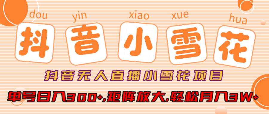 小雪花项目，抖音无人直播，单号日入300+,矩阵放大,轻松月入3W+大成网创吧-网创项目资源站-副业项目-创业项目-搞钱项目大成网创吧