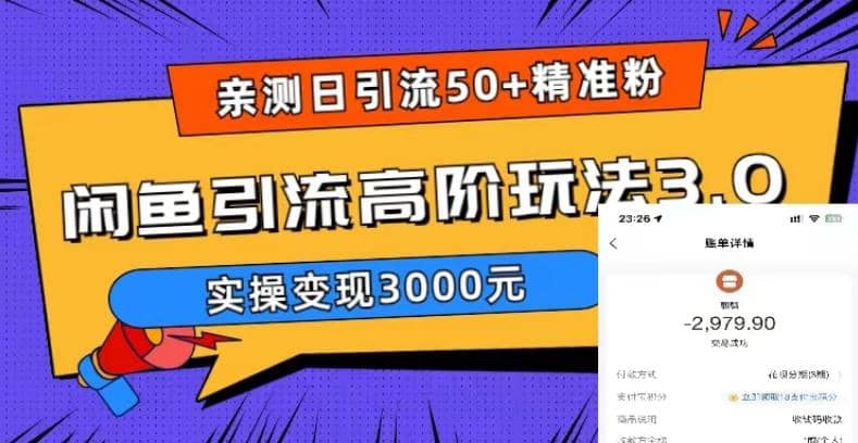 实测日引50+精准粉，闲鱼引流高阶玩法3.0，实操变现3000元大成网创吧-网创项目资源站-副业项目-创业项目-搞钱项目大成网创吧