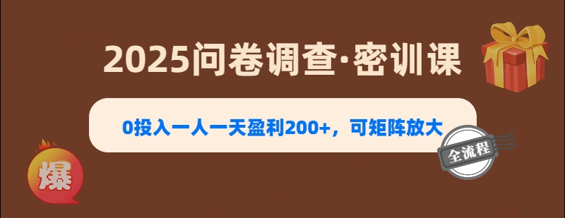 2025《问卷调查》0投入一人一天盈利200+，可矩阵放大大成网创吧-网创项目资源站-副业项目-创业项目-搞钱项目大成网创吧