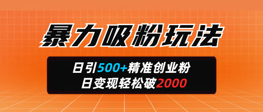 暴力吸粉玩法，日引500+精准创业粉，日变现轻松破2000大成网创吧-网创项目资源站-副业项目-创业项目-搞钱项目大成网创吧
