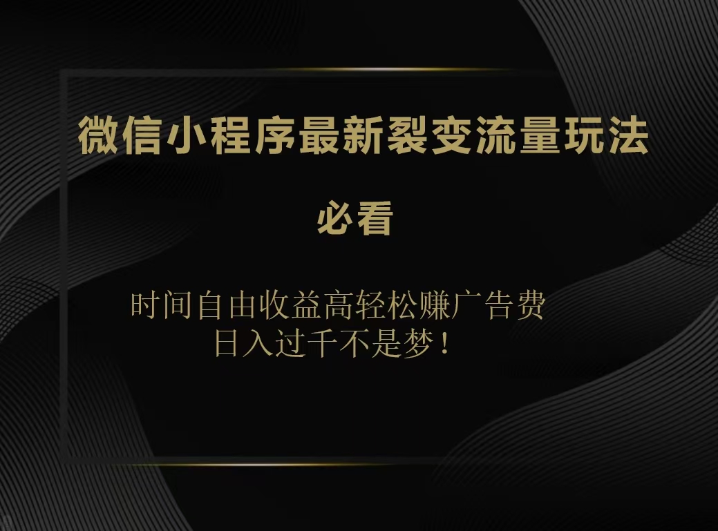 微信小程序最新裂变流量玩法，时间自由收益高轻松赚广告费，日入200-500+大成网创吧-网创项目资源站-副业项目-创业项目-搞钱项目大成网创吧