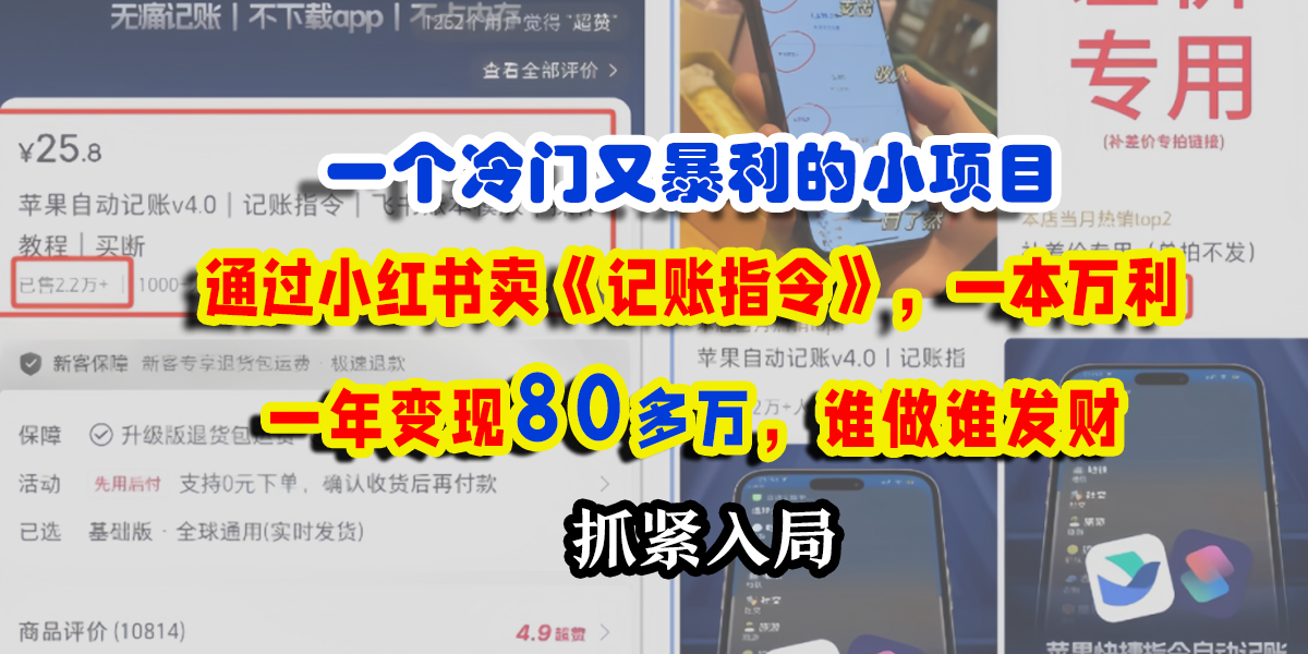 一个冷门又暴利的小项目，通过小红书卖《记账指令》，一本万利，一年变现80多万，谁做谁发财大成网创吧-网创项目资源站-副业项目-创业项目-搞钱项目大成网创吧