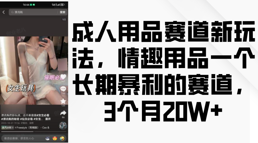 情趣用品一个长期暴利的赛道，成人用品赛道新玩法，3个月20W+大成网创吧-网创项目资源站-副业项目-创业项目-搞钱项目大成网创吧