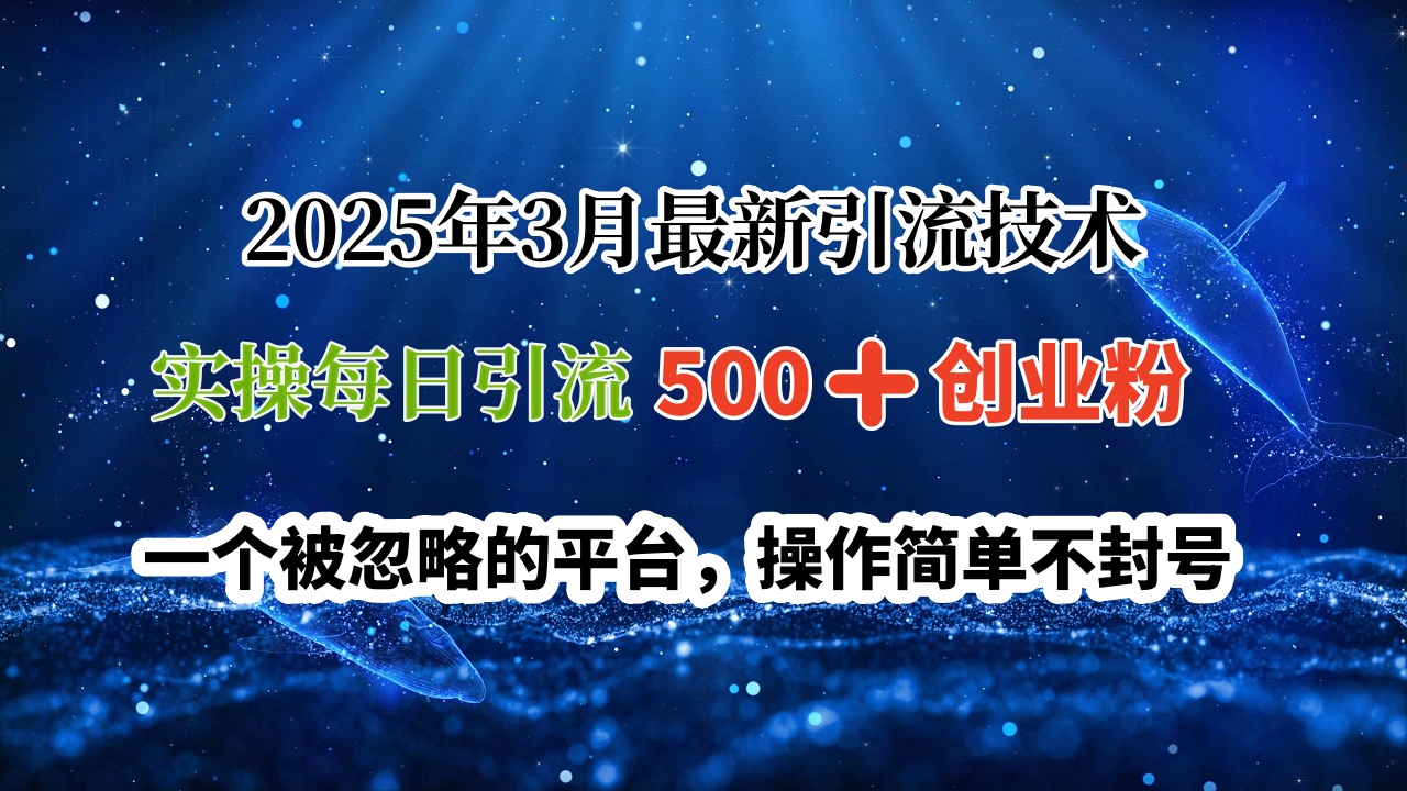 2025年3月最新引流技术，实操每日引流500➕创业粉，一个被忽略的平台，操作简单不封号大成网创吧-网创项目资源站-副业项目-创业项目-搞钱项目大成网创吧