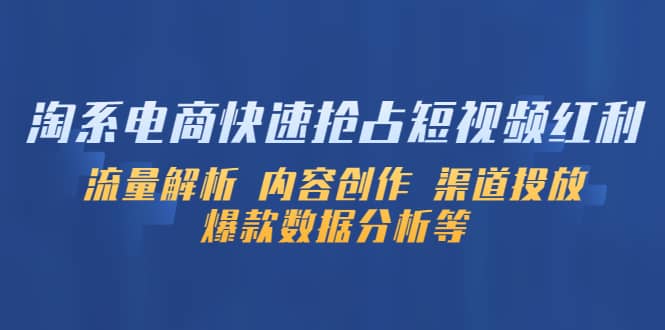 淘系电商快速抢占短视频红利：流量解析 内容创作 渠道投放 爆款数据分析等大成网创吧-网创项目资源站-副业项目-创业项目-搞钱项目大成网创吧