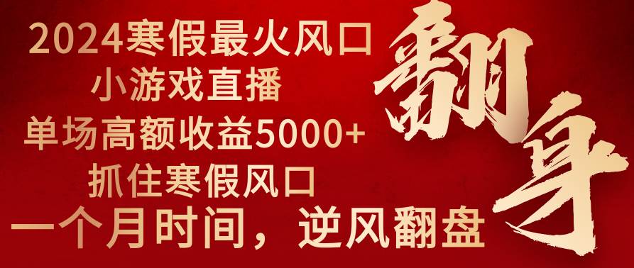 2024年最火寒假风口项目 小游戏直播 单场收益5000+抓住风口 一个月直接提车大成网创吧-网创项目资源站-副业项目-创业项目-搞钱项目大成网创吧