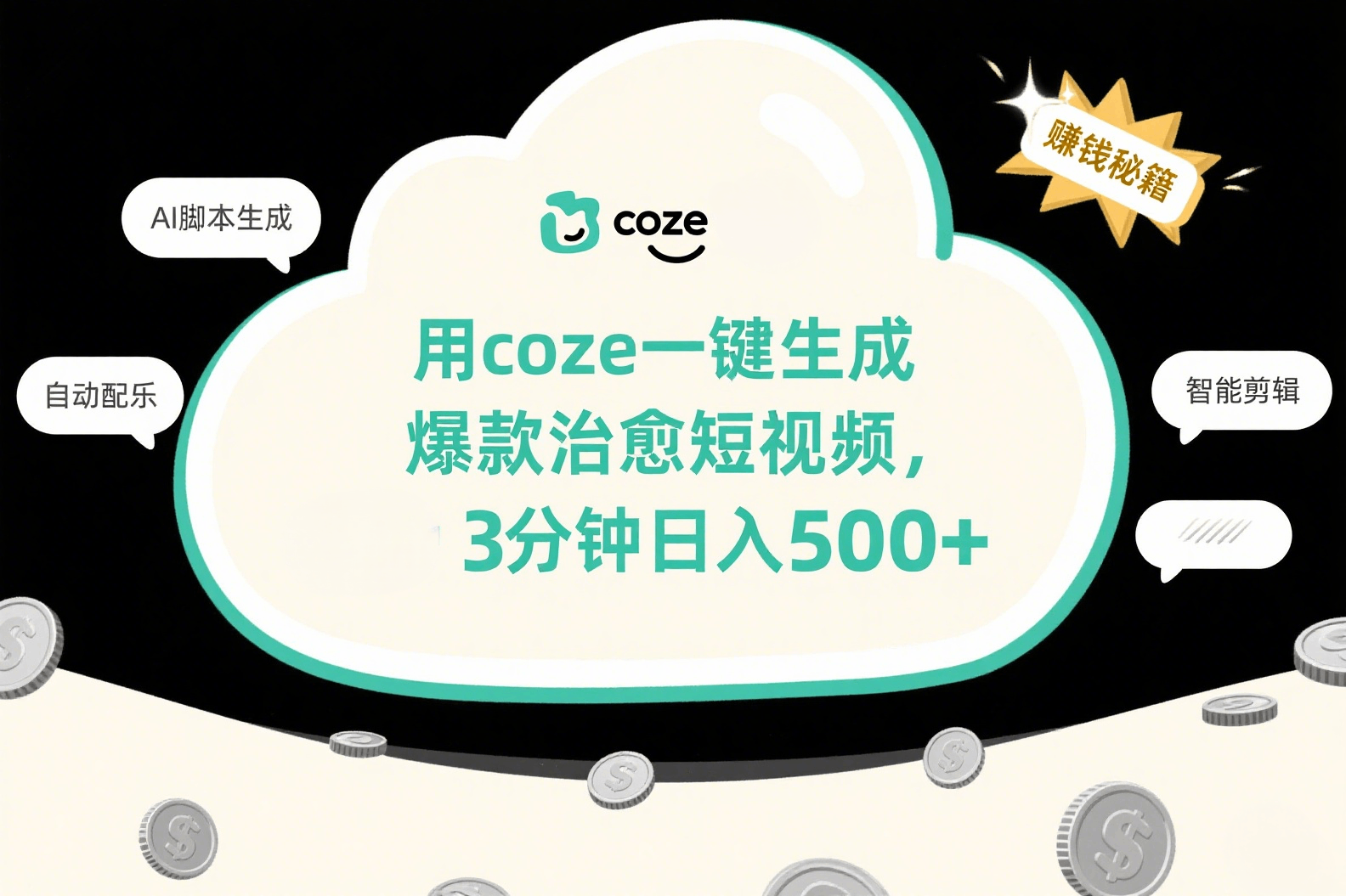 用coze一键生成爆款治愈短视频，3分钟日入500+大成网创吧-网创项目资源站-副业项目-创业项目-搞钱项目大成网创吧