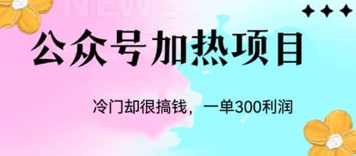 冷门公众号加热项目，一单利润300+大成网创吧-网创项目资源站-副业项目-创业项目-搞钱项目大成网创吧