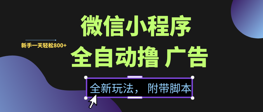 微信小程序挂机撸广告，全新玩法，新手一天轻松800+【附带脚本】大成网创吧-网创项目资源站-副业项目-创业项目-搞钱项目大成网创吧