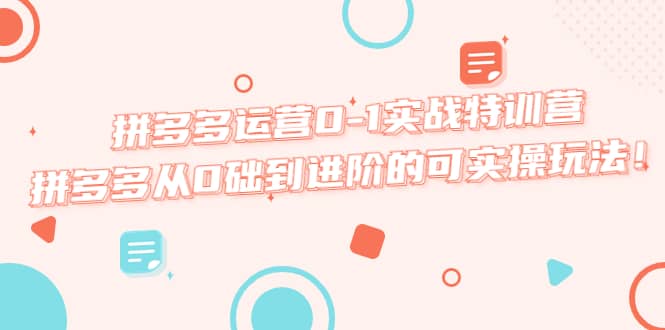 拼多多运营0-1实战特训营，拼多多从0础到进阶的可实操玩法大成网创吧-网创项目资源站-副业项目-创业项目-搞钱项目大成网创吧