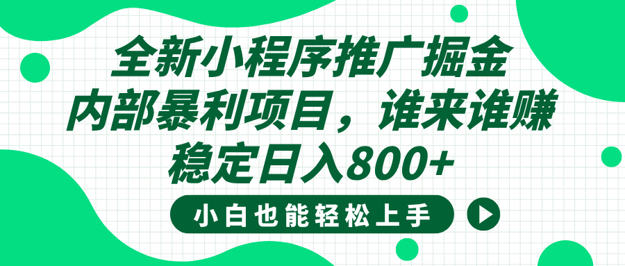 全新小程序推广掘金，内部暴利项目，小白轻松上手，稳定日入800+大成网创吧-网创项目资源站-副业项目-创业项目-搞钱项目大成网创吧