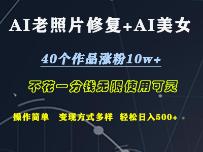 AI老照片修复+AI美女玩发  40个作品涨粉10w+  不花一分钱使用可灵  操作简单  变现方式多样话   轻松日去500+大成网创吧-网创项目资源站-副业项目-创业项目-搞钱项目大成网创吧