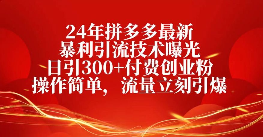 25年拼多多最新暴利引流技术曝光、日引300+付费创业粉操作简单，流量立刻引爆大成网创吧-网创项目资源站-副业项目-创业项目-搞钱项目大成网创吧