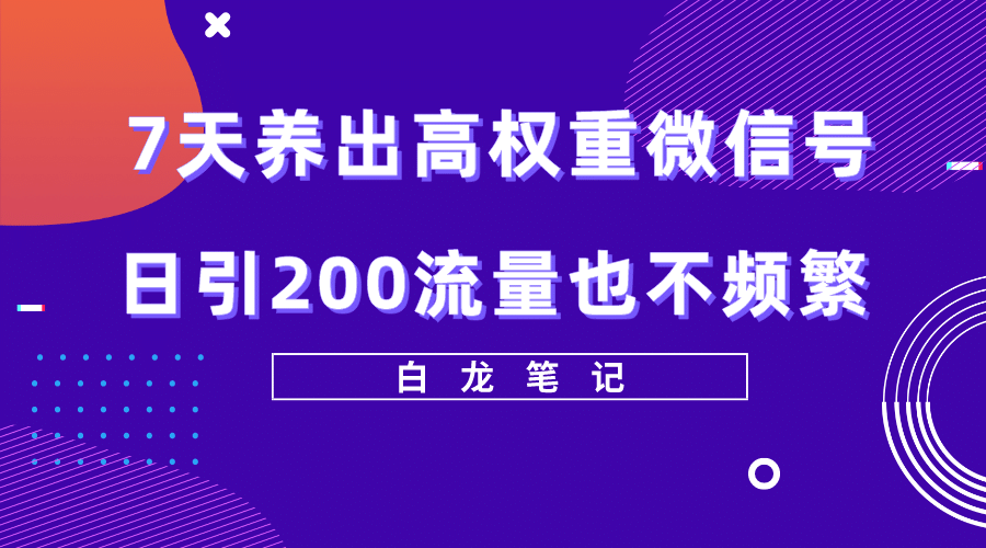 7天养出高权重微信号，日引200流量也不频繁，方法价值3680元大成网创吧-网创项目资源站-副业项目-创业项目-搞钱项目大成网创吧