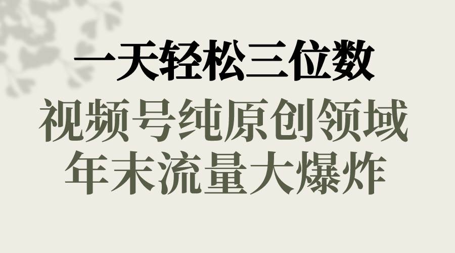 一天轻松三位数，视频号纯原创领域，春节童子送祝福，年末流量大爆炸大成网创吧-网创项目资源站-副业项目-创业项目-搞钱项目大成网创吧