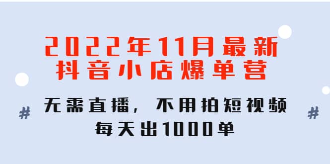 2022年11月最新抖音小店爆单训练营：无需直播，不用拍短视频，每天出1000单大成网创吧-网创项目资源站-副业项目-创业项目-搞钱项目大成网创吧