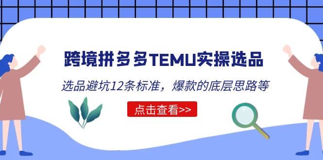 跨境拼多多TEMU实操选品运营方法，选品避坑12条标准，爆款的底层思路等大成网创吧-网创项目资源站-副业项目-创业项目-搞钱项目大成网创吧