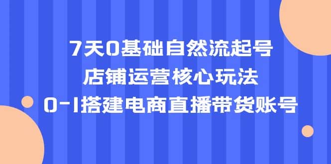 7天0基础自然流起号，店铺运营核心玩法，0-1搭建电商直播带货账号大成网创吧-网创项目资源站-副业项目-创业项目-搞钱项目大成网创吧