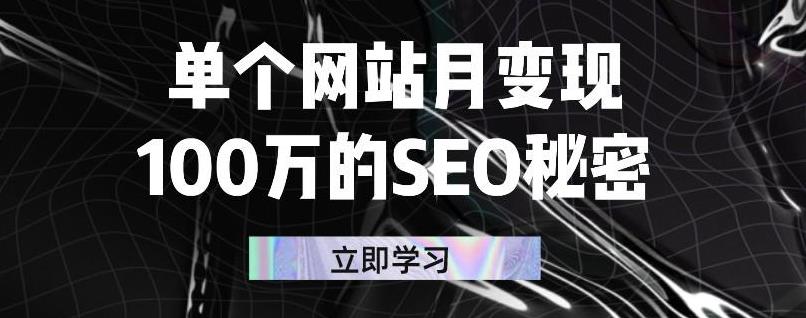 单个网站月变现100万的SEO秘密，百分百做出赚钱站点大成网创吧-网创项目资源站-副业项目-创业项目-搞钱项目大成网创吧