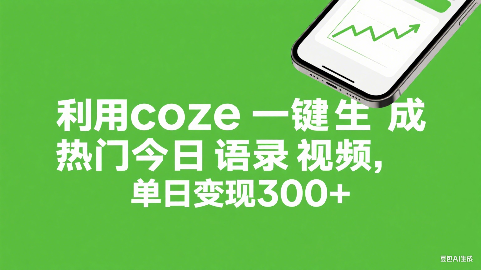 利用coze一键生成热门今日语录视频,单日变现300+大成网创吧-网创项目资源站-副业项目-创业项目-搞钱项目大成网创吧
