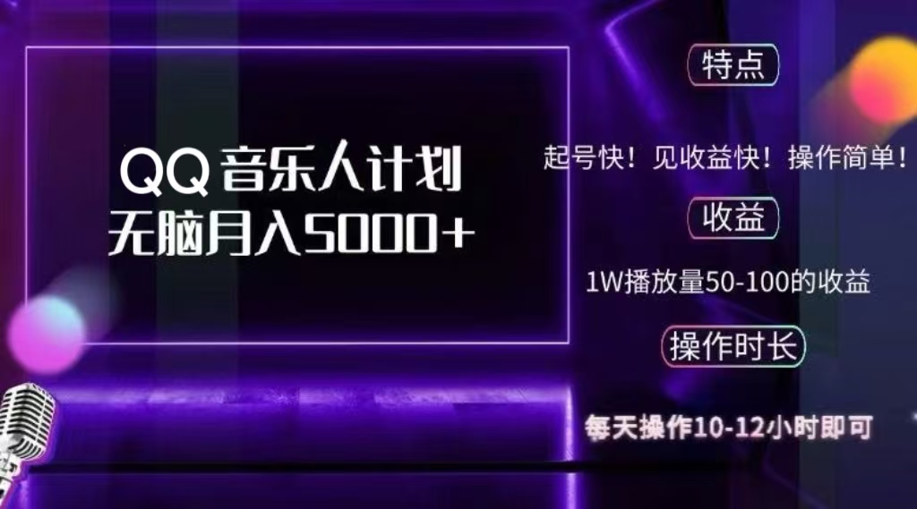 2024 QQ音乐人计划，轻松月入5000+，纯无脑操作，可批量放大操作大成网创吧-网创项目资源站-副业项目-创业项目-搞钱项目大成网创吧