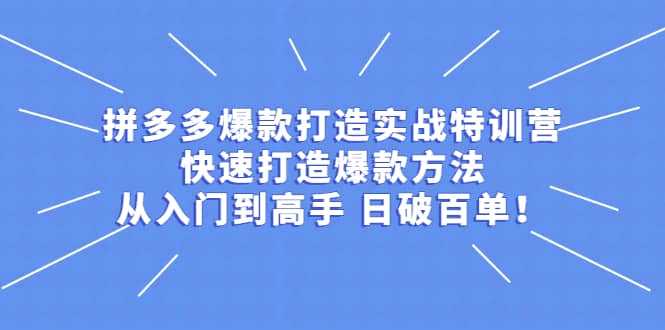 拼多多爆款打造实战特训营：快速打造爆款方法，从入门到高手 日破百单大成网创吧-网创项目资源站-副业项目-创业项目-搞钱项目大成网创吧