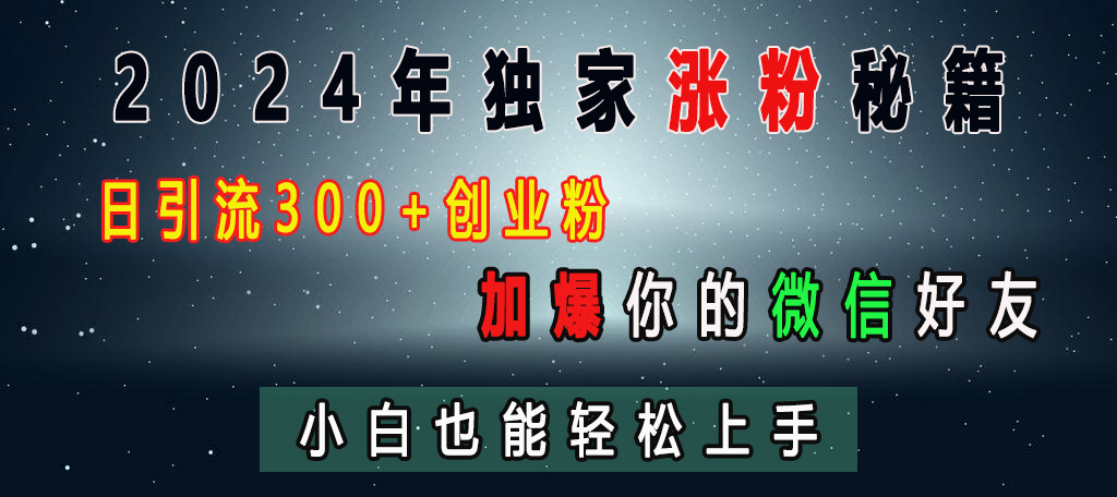 2024年独家涨粉秘籍，日引流300+创业粉，加爆你的微信好友，小白也能轻松上手大成网创吧-网创项目资源站-副业项目-创业项目-搞钱项目大成网创吧