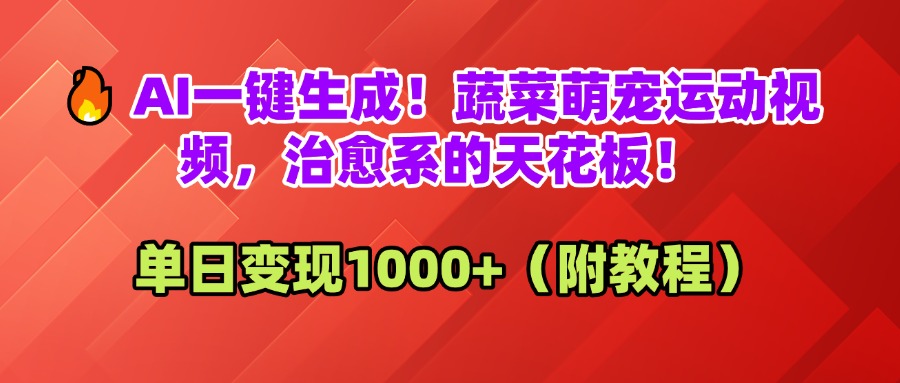 AI一键生成！蔬菜萌宠运动视频，治愈系的天花板！单日变现1000+（附教程）大成网创吧-网创项目资源站-副业项目-创业项目-搞钱项目大成网创吧