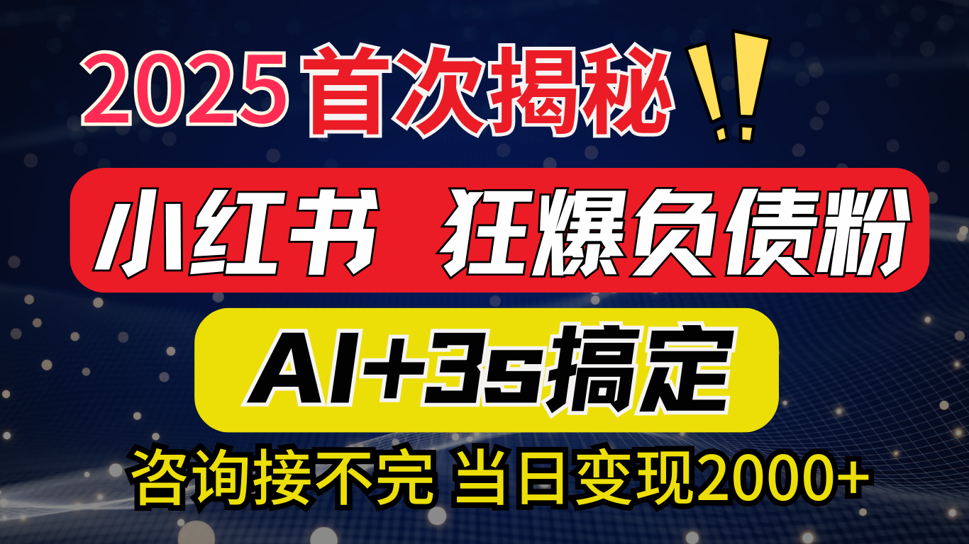2025引流天花板：最新小红书狂暴负债粉思路，咨询接不断，当日入2000+大成网创吧-网创项目资源站-副业项目-创业项目-搞钱项目大成网创吧