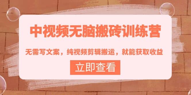 中视频无脑搬砖训练营：无需写文案，纯视频剪辑搬运，就能获取收益大成网创吧-网创项目资源站-副业项目-创业项目-搞钱项目大成网创吧