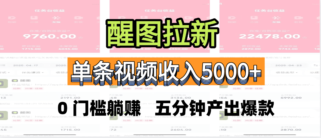 醒图拉新，0 门槛躺赚，五分钟产出爆款，单条视频收入5000+大成网创吧-网创项目资源站-副业项目-创业项目-搞钱项目大成网创吧