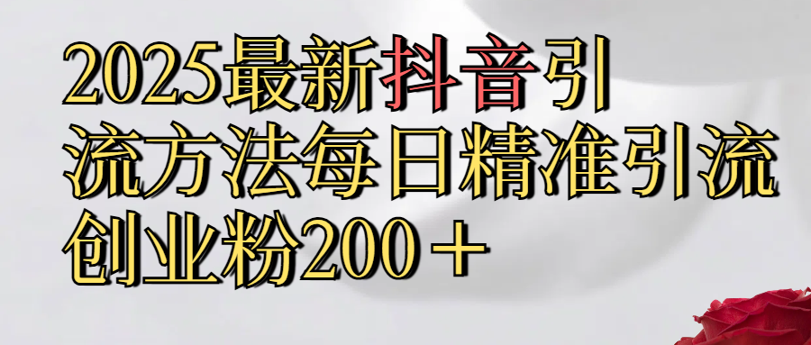 2025最新,抖音引流,方法每日精准引流创业粉300＋大成网创吧-网创项目资源站-副业项目-创业项目-搞钱项目大成网创吧