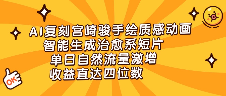 AI复刻宫崎骏手绘质感动画，智能生成治愈系短片，单日自然流量激增，收益直达四位数大成网创吧-网创项目资源站-副业项目-创业项目-搞钱项目大成网创吧