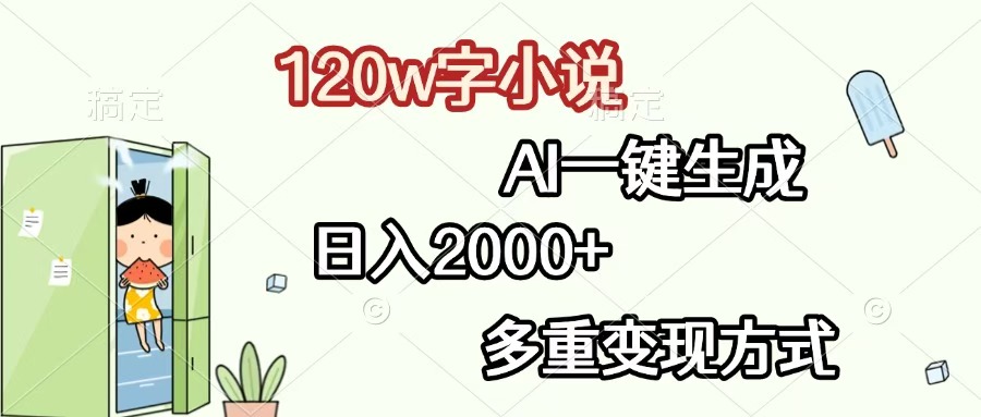 120w字小说，AI一键生成，日入2000+，多重变现方式大成网创吧-网创项目资源站-副业项目-创业项目-搞钱项目大成网创吧